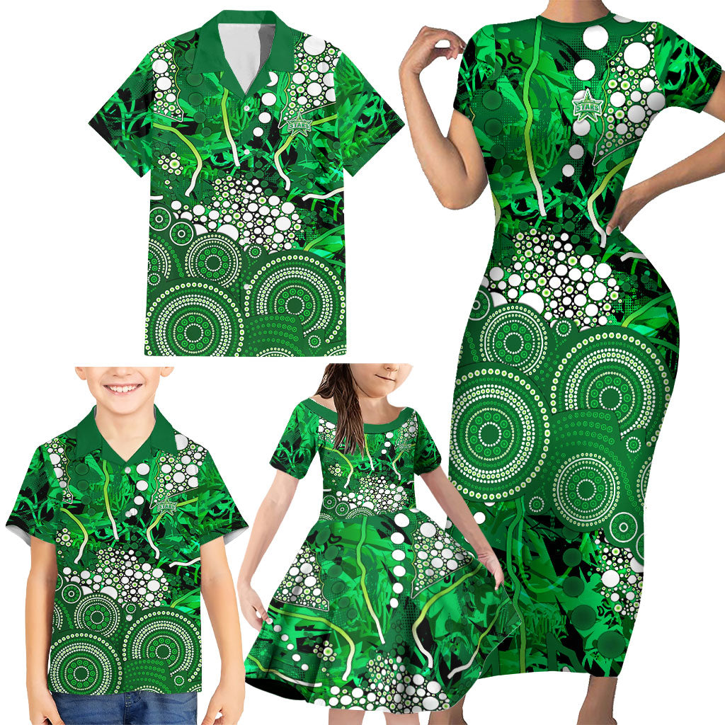 Melbourne Stars Family Matching Short Sleeve Bodycon Dress and Hawaiian Shirt Graffiti Urban Aboriginal Dot Abstract Design