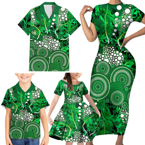 Melbourne Stars Family Matching Short Sleeve Bodycon Dress and Hawaiian Shirt Graffiti Urban Aboriginal Dot Abstract Design
