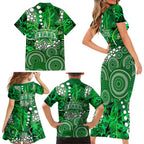 Melbourne Stars Family Matching Short Sleeve Bodycon Dress and Hawaiian Shirt Graffiti Urban Aboriginal Dot Abstract Design