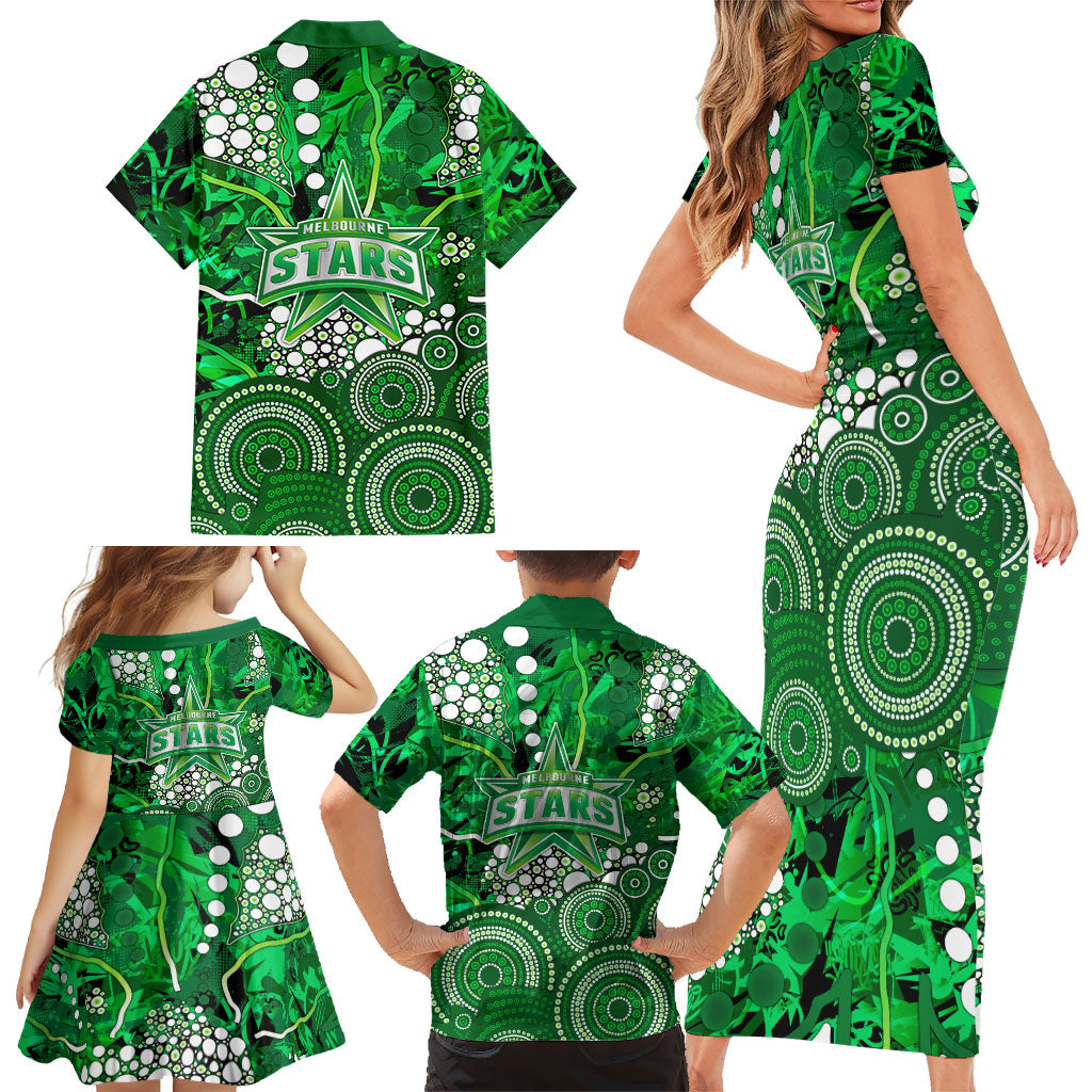 Melbourne Stars Family Matching Short Sleeve Bodycon Dress and Hawaiian Shirt Graffiti Urban Aboriginal Dot Abstract Design