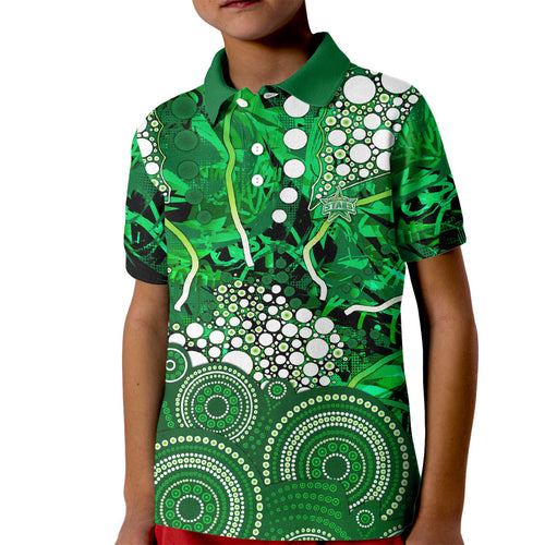 Melbourne Stars Kid Polo Shirt Graffiti Urban Aboriginal Dot Abstract Design