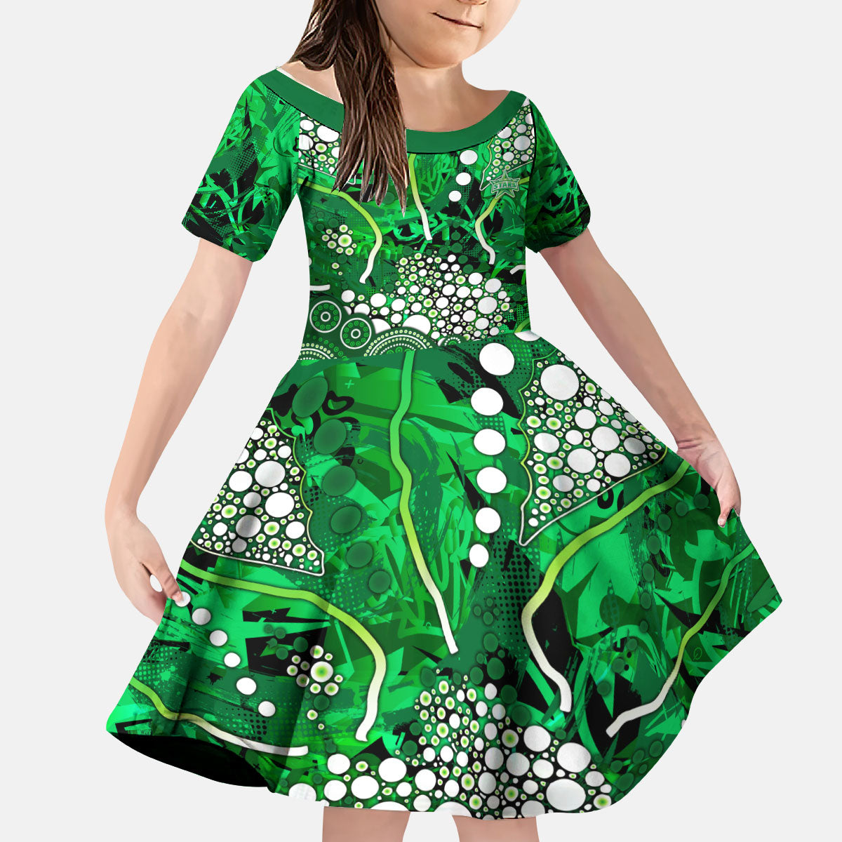 Melbourne Stars Kid Short Sleeve Dress Graffiti Urban Aboriginal Dot Abstract Design