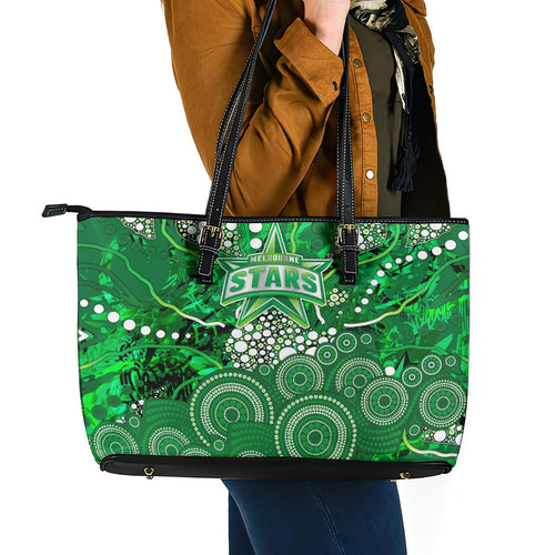 Melbourne Stars Leather Tote Bag Graffiti Urban Aboriginal Dot Abstract Design