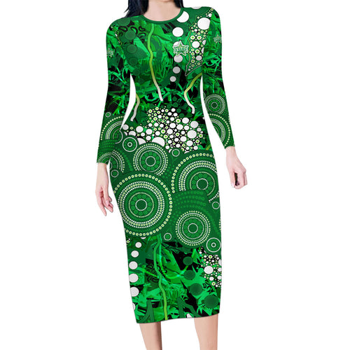 Melbourne Stars Long Sleeve Bodycon Dress Graffiti Urban Aboriginal Dot Abstract Design