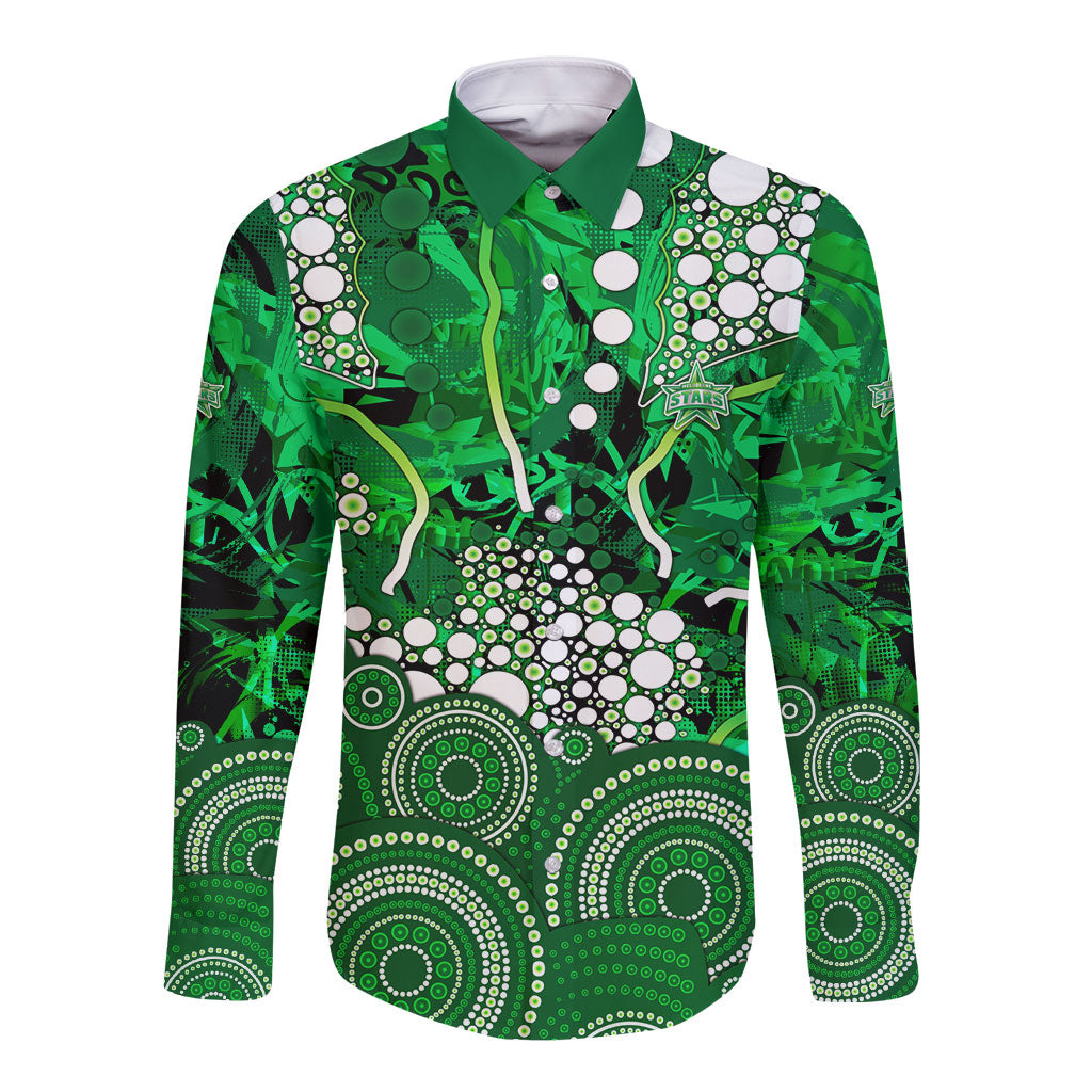 Melbourne Stars Long Sleeve Button Shirt Graffiti Urban Aboriginal Dot Abstract Design