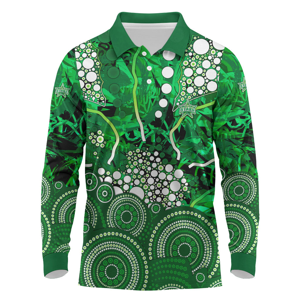 Melbourne Stars Long Sleeve Polo Shirt Graffiti Urban Aboriginal Dot Abstract Design