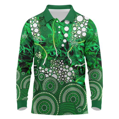 Melbourne Stars Long Sleeve Polo Shirt Graffiti Urban Aboriginal Dot Abstract Design