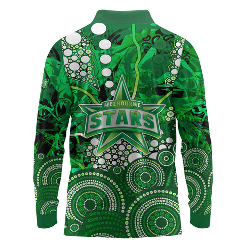 Melbourne Stars Long Sleeve Polo Shirt Graffiti Urban Aboriginal Dot Abstract Design