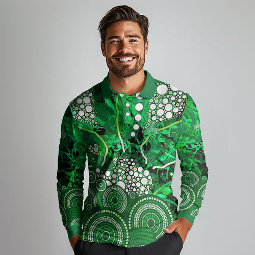 Melbourne Stars Long Sleeve Polo Shirt Graffiti Urban Aboriginal Dot Abstract Design