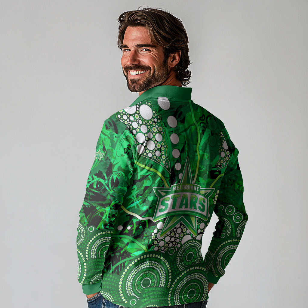 Melbourne Stars Long Sleeve Polo Shirt Graffiti Urban Aboriginal Dot Abstract Design