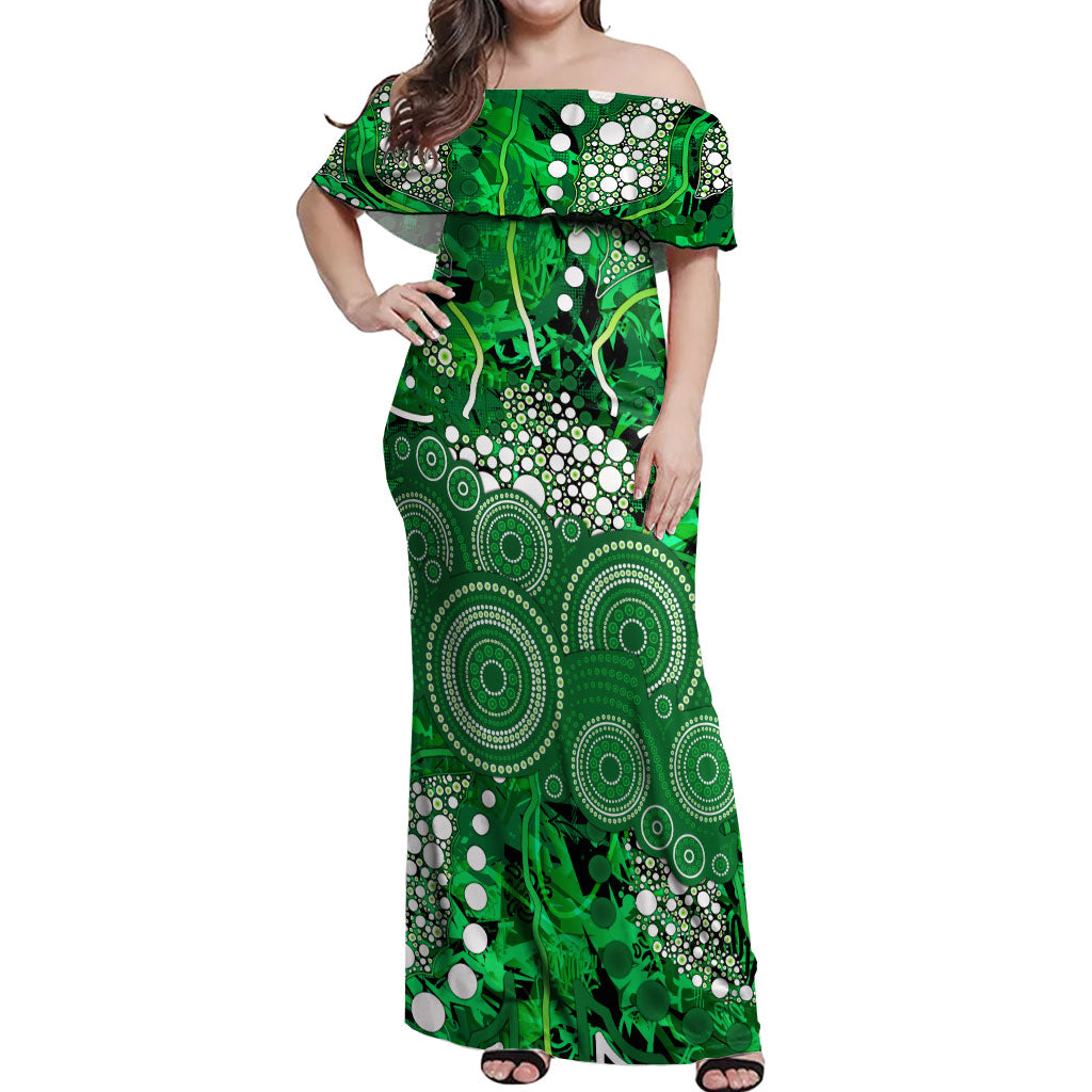 Melbourne Stars Off Shoulder Maxi Dress Graffiti Urban Aboriginal Dot Abstract Design