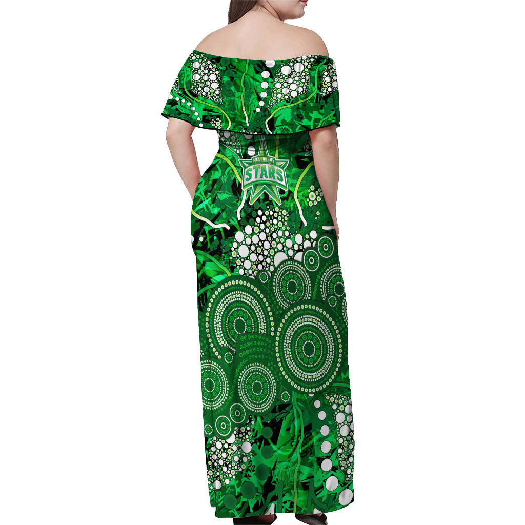 Melbourne Stars Off Shoulder Maxi Dress Graffiti Urban Aboriginal Dot Abstract Design