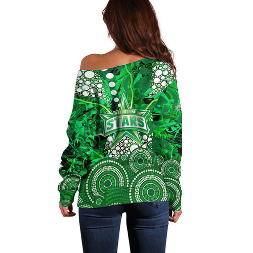 Melbourne Stars Off Shoulder Sweater Graffiti Urban Aboriginal Dot Abstract Design