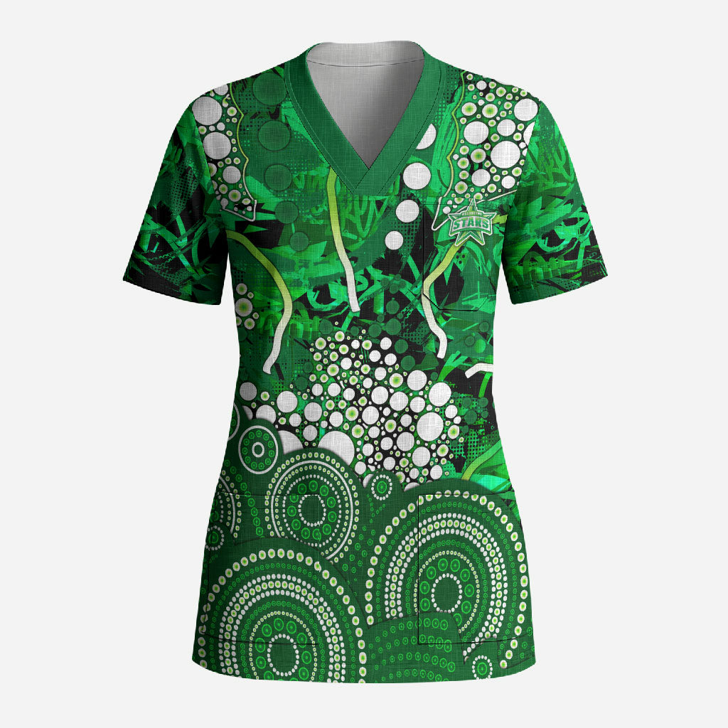 Melbourne Stars Scrub Top Graffiti Urban Aboriginal Dot Abstract Design