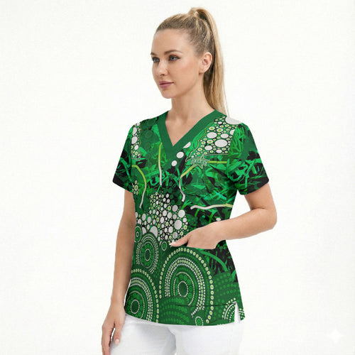 Melbourne Stars Scrub Top Graffiti Urban Aboriginal Dot Abstract Design