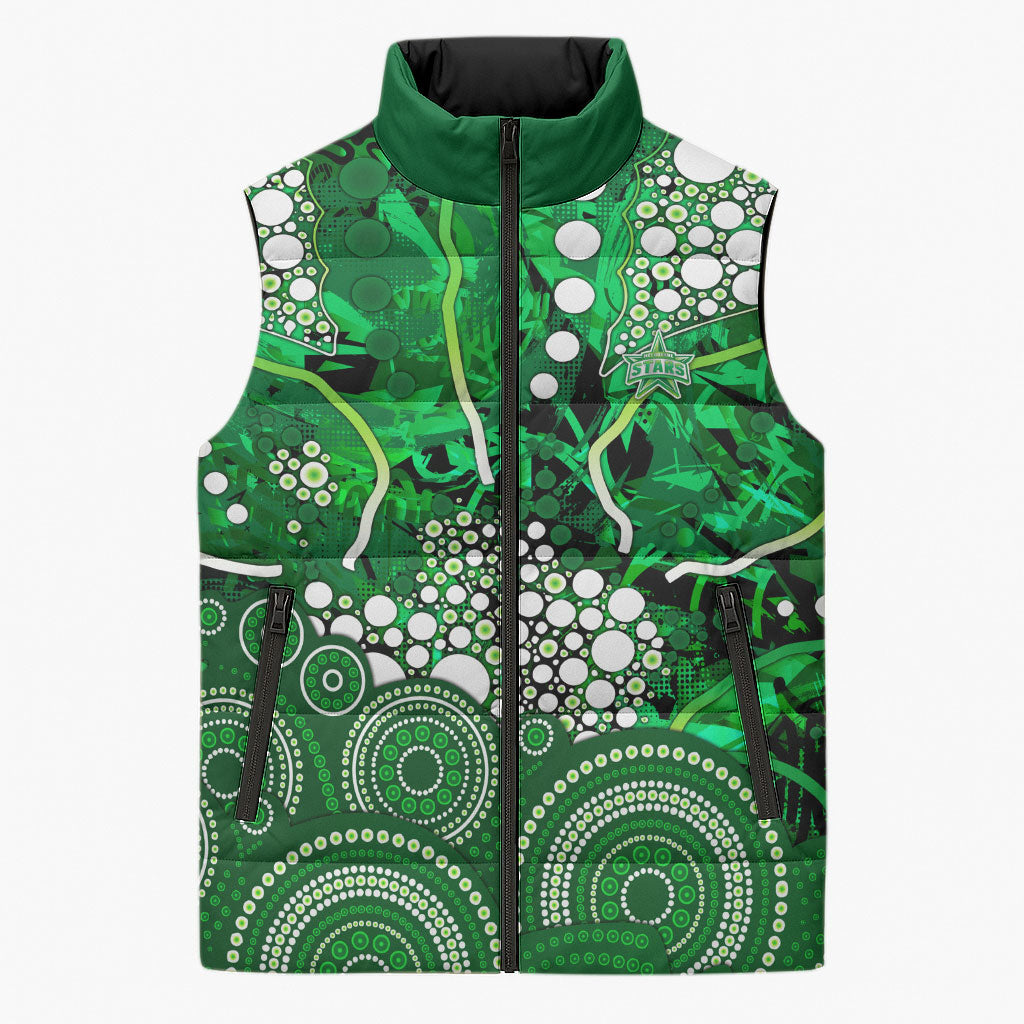 Melbourne Stars Sleeveless Puffer Jacket Graffiti Urban Aboriginal Dot Abstract Design