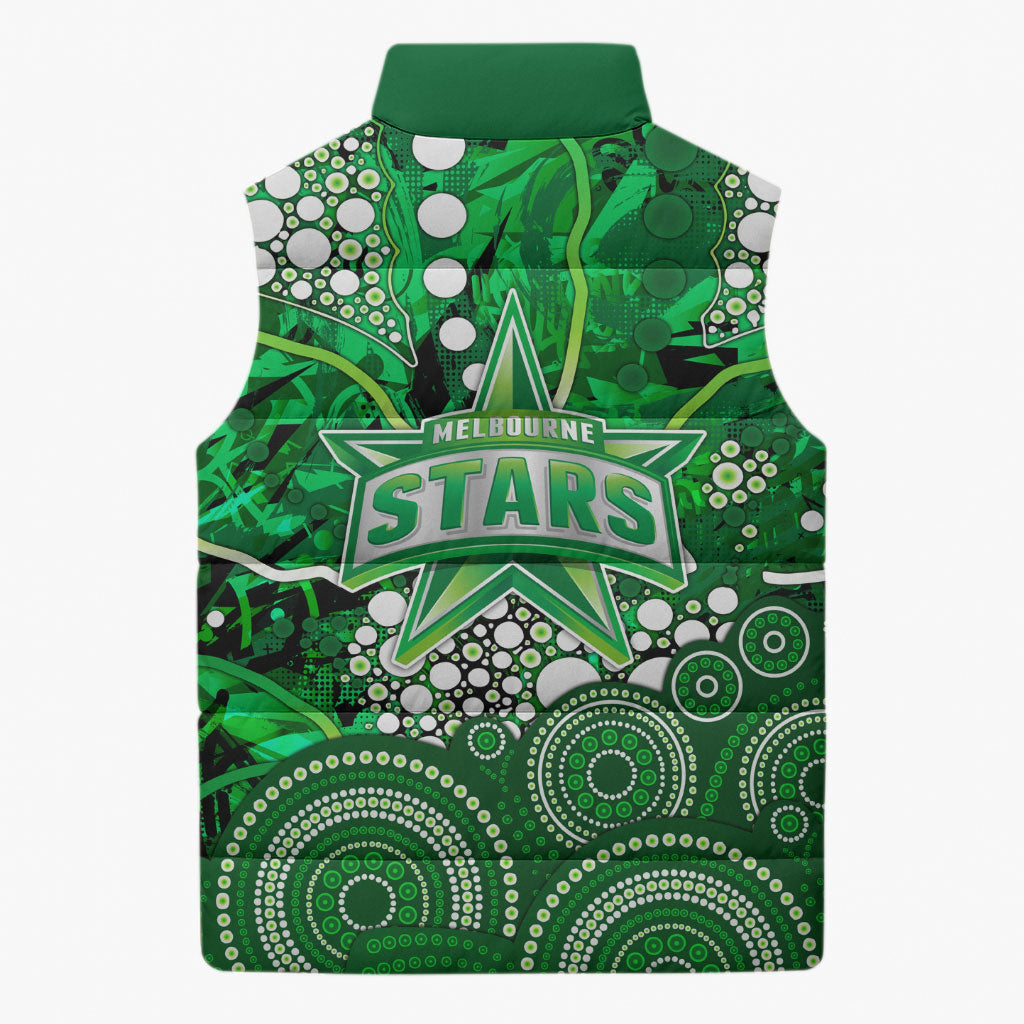 Melbourne Stars Sleeveless Puffer Jacket Graffiti Urban Aboriginal Dot Abstract Design