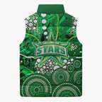 Melbourne Stars Sleeveless Puffer Jacket Graffiti Urban Aboriginal Dot Abstract Design