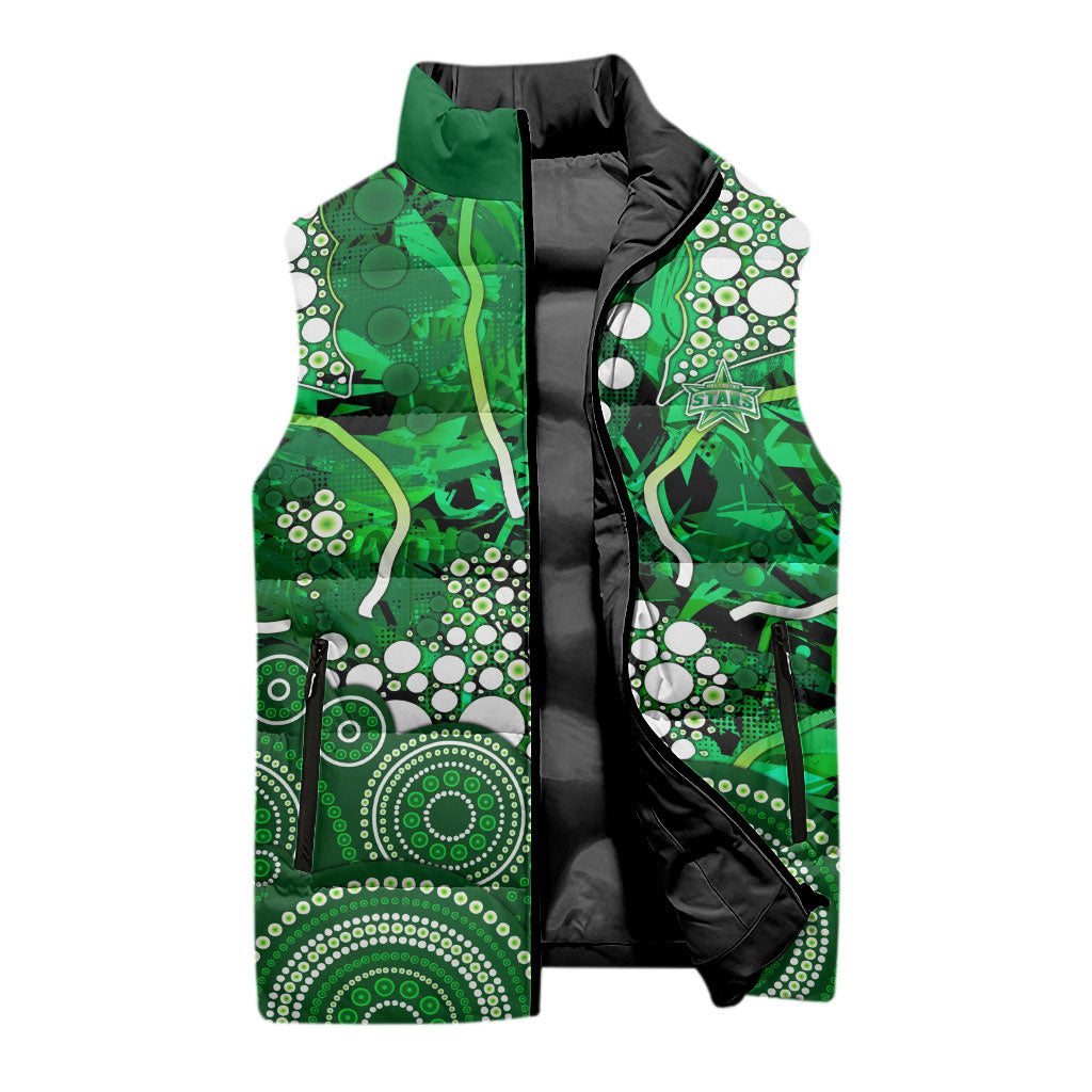Melbourne Stars Sleeveless Puffer Jacket Graffiti Urban Aboriginal Dot Abstract Design