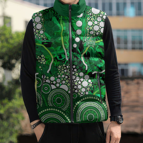 Melbourne Stars Sleeveless Puffer Jacket Graffiti Urban Aboriginal Dot Abstract Design