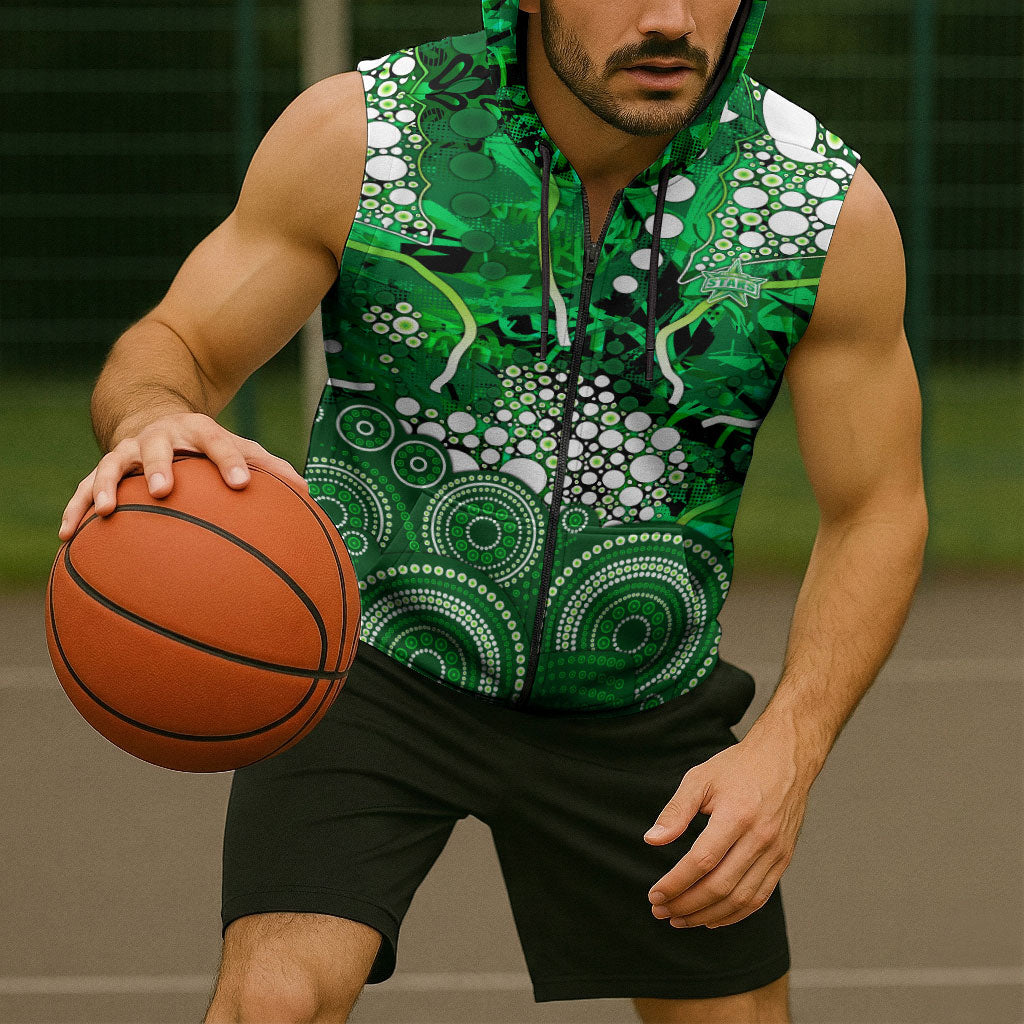 Melbourne Stars Sleeveless Zip Hoodie Graffiti Urban Aboriginal Dot Abstract Design