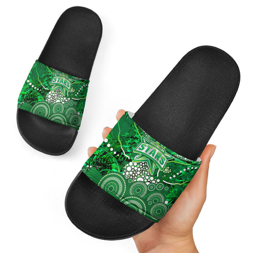 Melbourne Stars Slide Sandals Graffiti Urban Aboriginal Dot Abstract Design