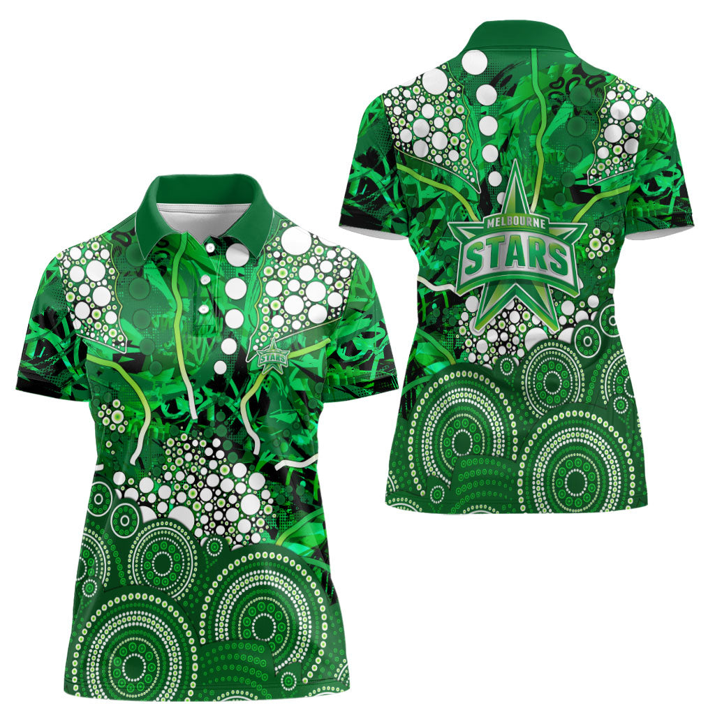Melbourne Stars Women Polo Shirt Graffiti Urban Aboriginal Dot Abstract Design