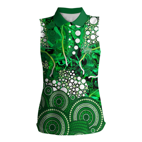 Melbourne Stars Women Sleeveless Polo Shirt Graffiti Urban Aboriginal Dot Abstract Design