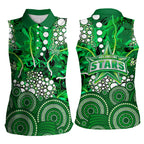Melbourne Stars Women Sleeveless Polo Shirt Graffiti Urban Aboriginal Dot Abstract Design