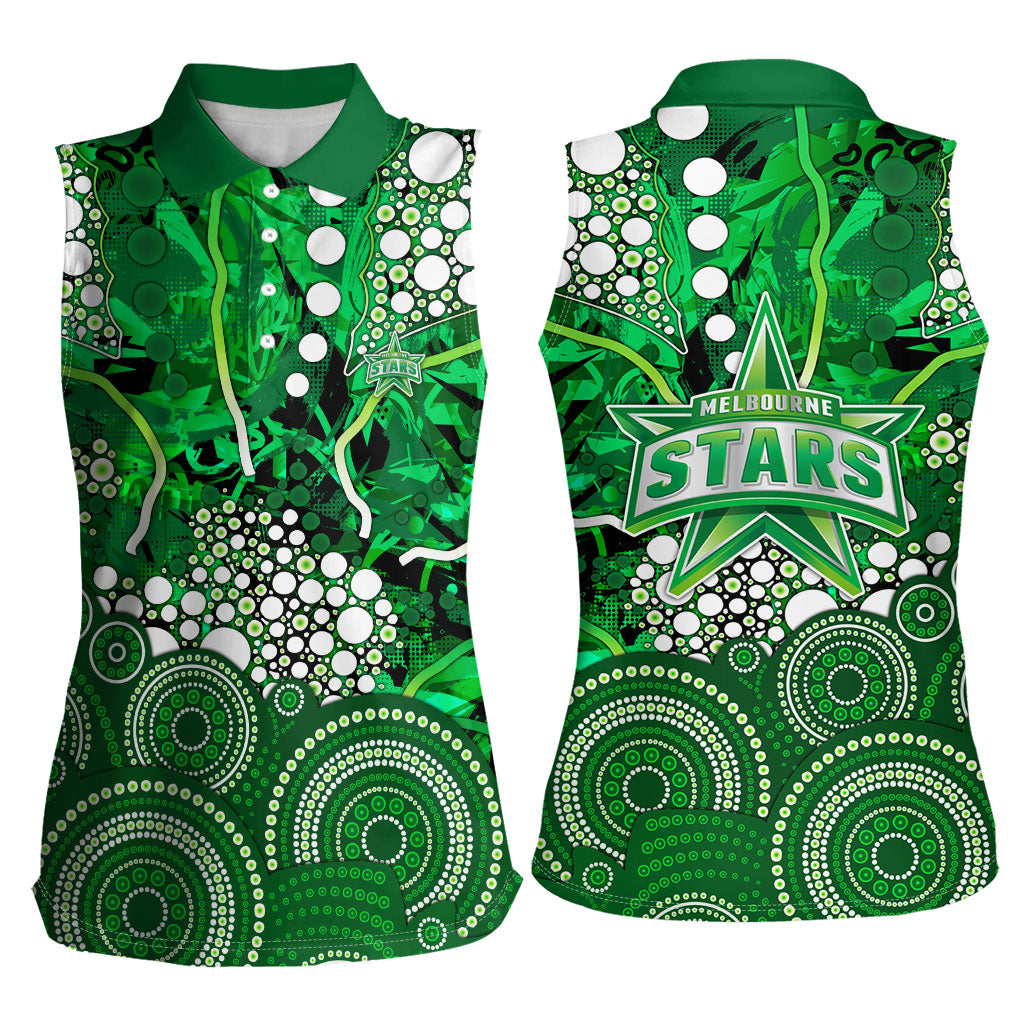 Melbourne Stars Women Sleeveless Polo Shirt Graffiti Urban Aboriginal Dot Abstract Design