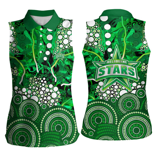 Melbourne Stars Women Sleeveless Polo Shirt Graffiti Urban Aboriginal Dot Abstract Design