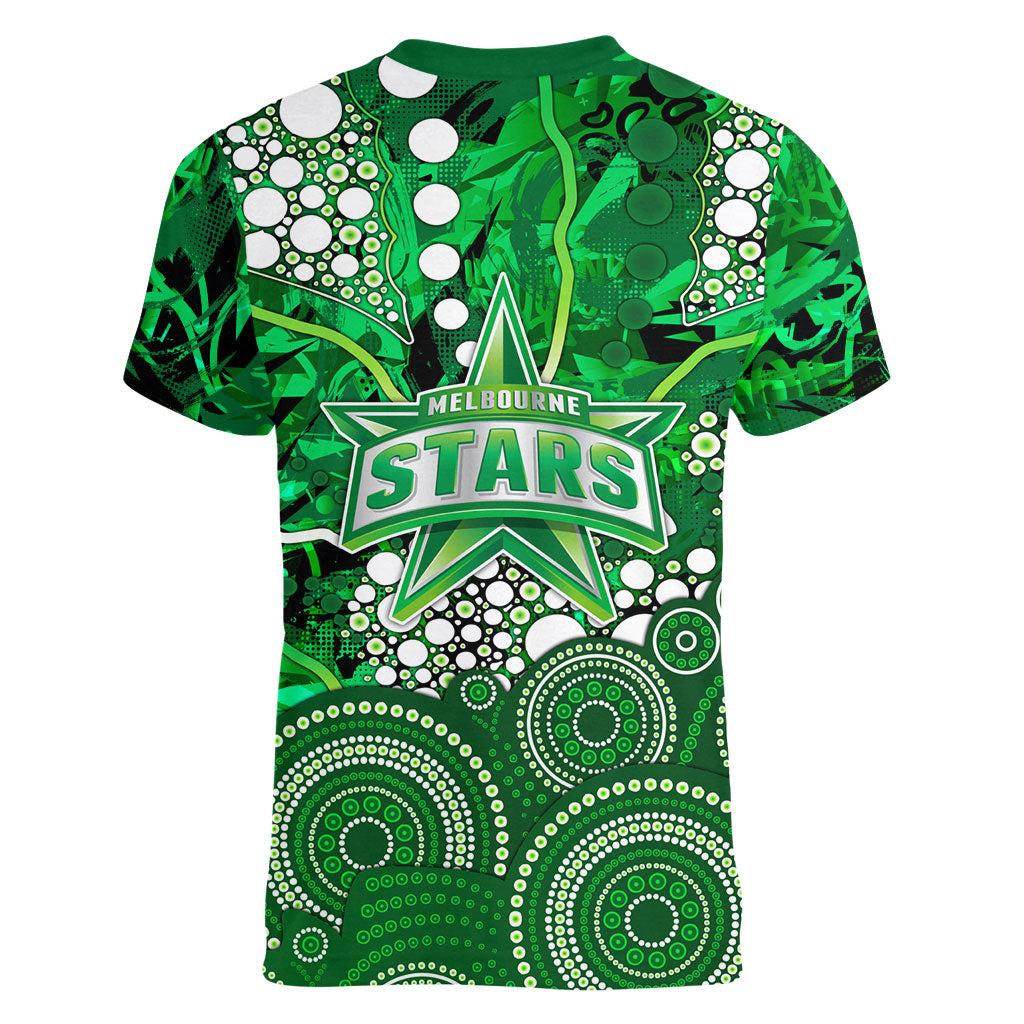 Melbourne Stars Women V-Neck T-Shirt Graffiti Urban Aboriginal Dot Abstract Design