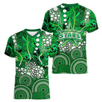 Melbourne Stars Women V-Neck T-Shirt Graffiti Urban Aboriginal Dot Abstract Design
