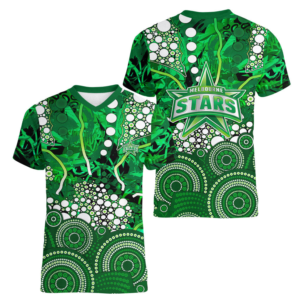 Melbourne Stars Women V-Neck T-Shirt Graffiti Urban Aboriginal Dot Abstract Design