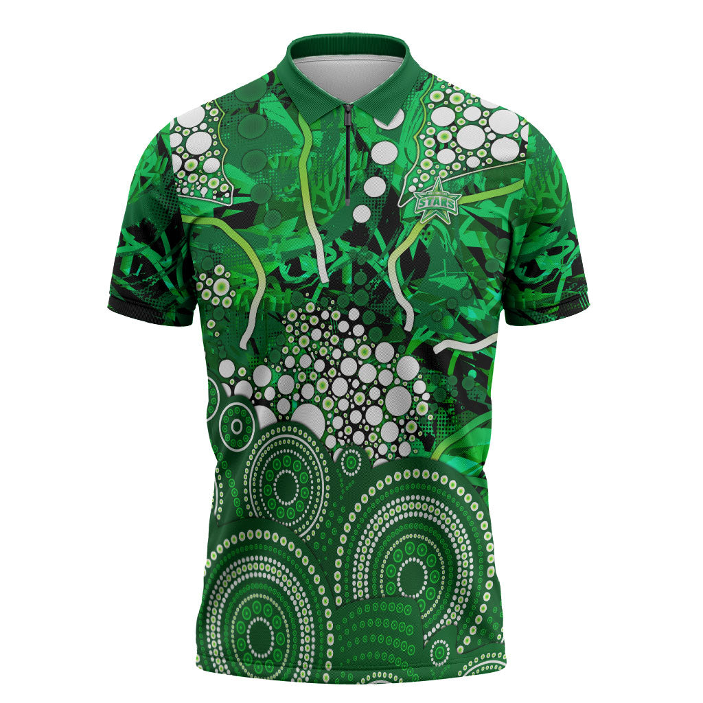Melbourne Stars Zipper Polo Shirt Graffiti Urban Aboriginal Dot Abstract Design