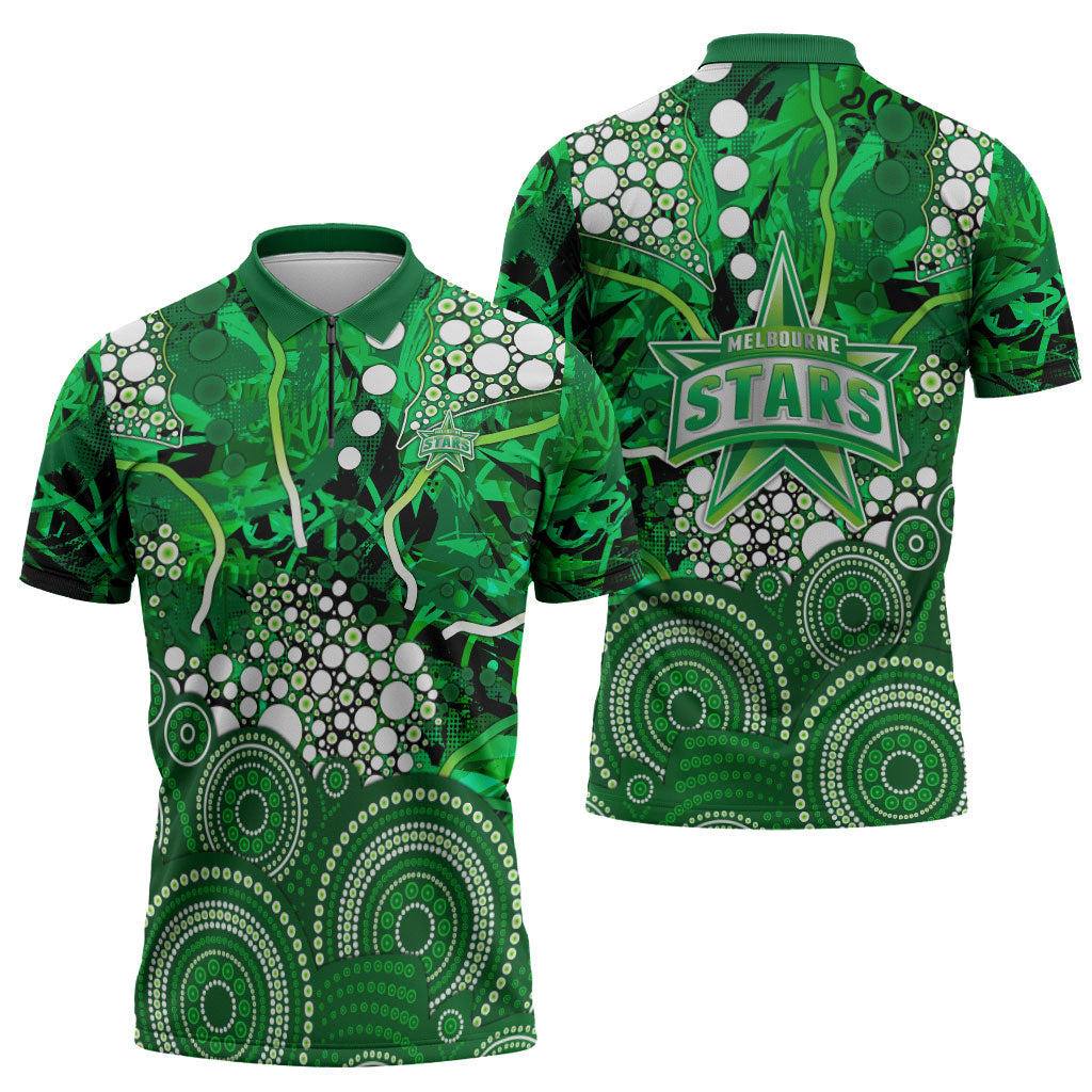 Melbourne Stars Zipper Polo Shirt Graffiti Urban Aboriginal Dot Abstract Design