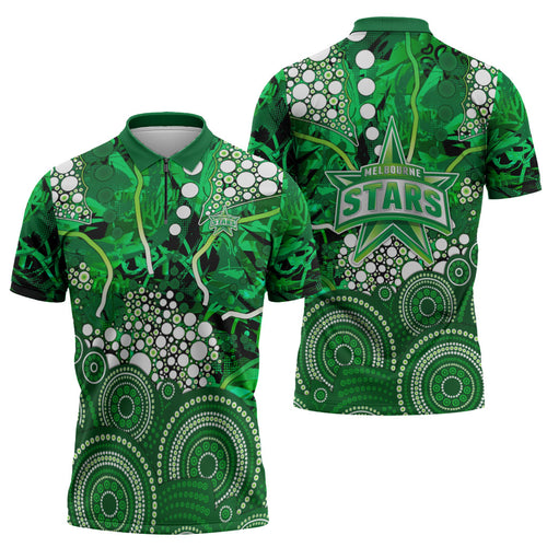 Melbourne Stars Zipper Polo Shirt Graffiti Urban Aboriginal Dot Abstract Design