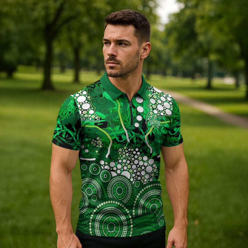 Melbourne Stars Zipper Polo Shirt Graffiti Urban Aboriginal Dot Abstract Design