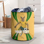 Personalized Australia Soccer Kangaroo Laundry Basket Gold Green Aussie Football Mascot Dynamic Sports Graphic