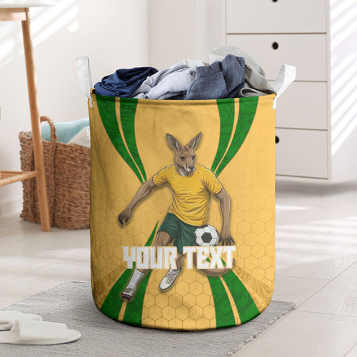 Personalized Australia Soccer Kangaroo Laundry Basket Gold Green Aussie Football Mascot Dynamic Sports Graphic