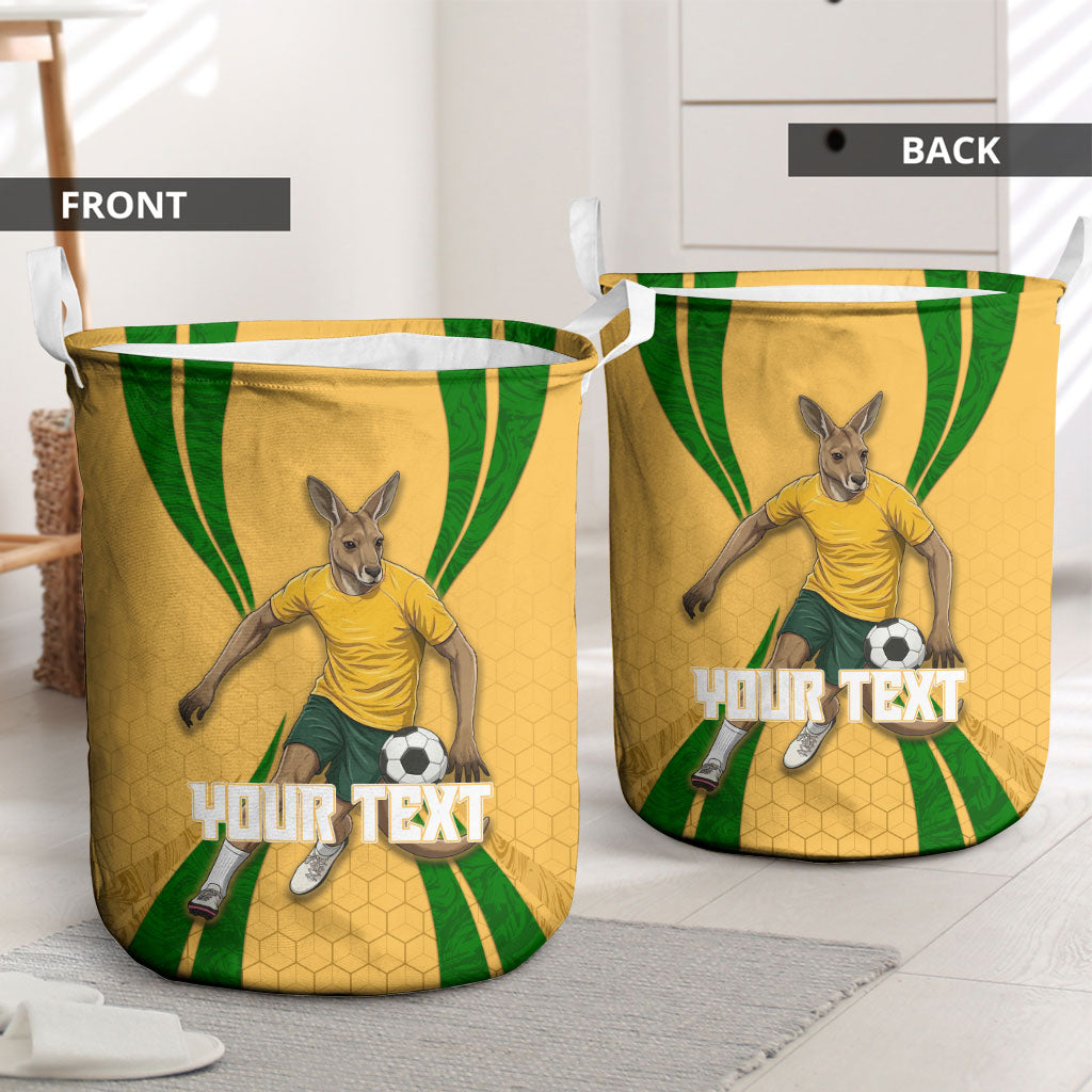 Personalized Australia Soccer Kangaroo Laundry Basket Gold Green Aussie Football Mascot Dynamic Sports Graphic