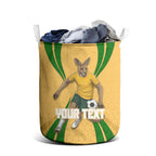 Personalized Australia Soccer Kangaroo Laundry Basket Gold Green Aussie Football Mascot Dynamic Sports Graphic