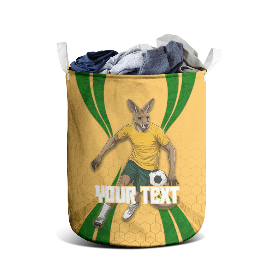 Personalized Australia Soccer Kangaroo Laundry Basket Gold Green Aussie Football Mascot Dynamic Sports Graphic