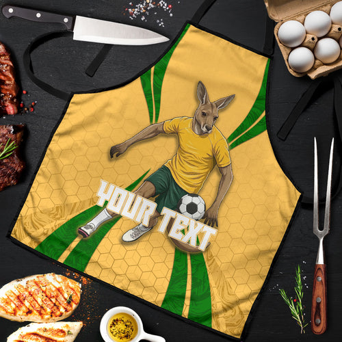 Personalized Australia Soccer Kangaroo Apron Gold Green Aussie Football Mascot Dynamic Sports Graphic