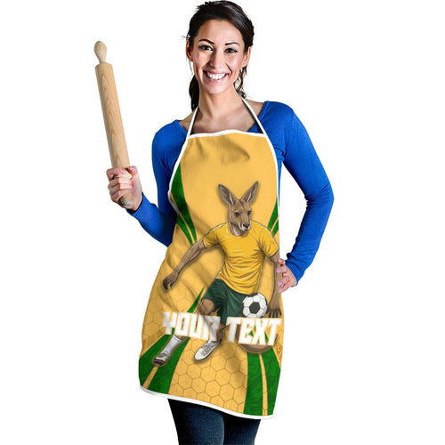 Personalized Australia Soccer Kangaroo Apron Gold Green Aussie Football Mascot Dynamic Sports Graphic