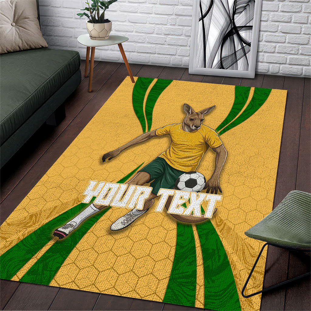 Personalized Australia Soccer Kangaroo Area Rug Gold Green Aussie Football Mascot Dynamic Sports Graphic