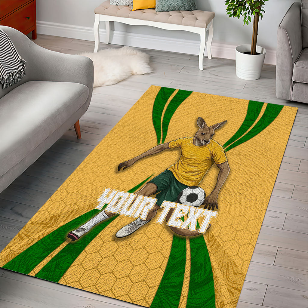 Personalized Australia Soccer Kangaroo Area Rug Gold Green Aussie Football Mascot Dynamic Sports Graphic