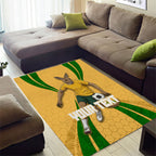 Personalized Australia Soccer Kangaroo Area Rug Gold Green Aussie Football Mascot Dynamic Sports Graphic