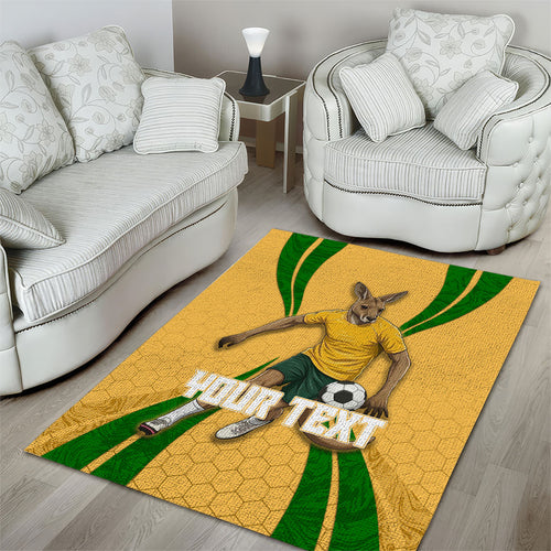 Personalized Australia Soccer Kangaroo Area Rug Gold Green Aussie Football Mascot Dynamic Sports Graphic