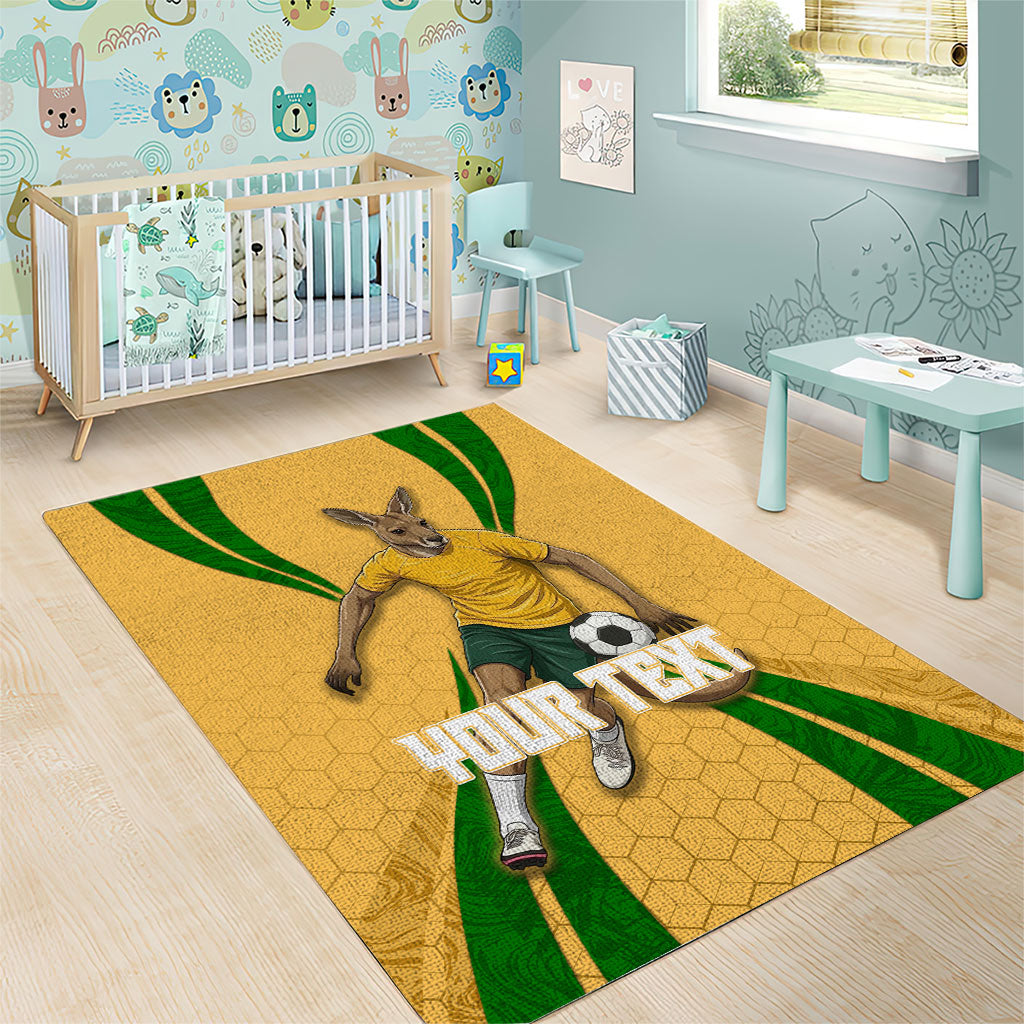 Personalized Australia Soccer Kangaroo Area Rug Gold Green Aussie Football Mascot Dynamic Sports Graphic